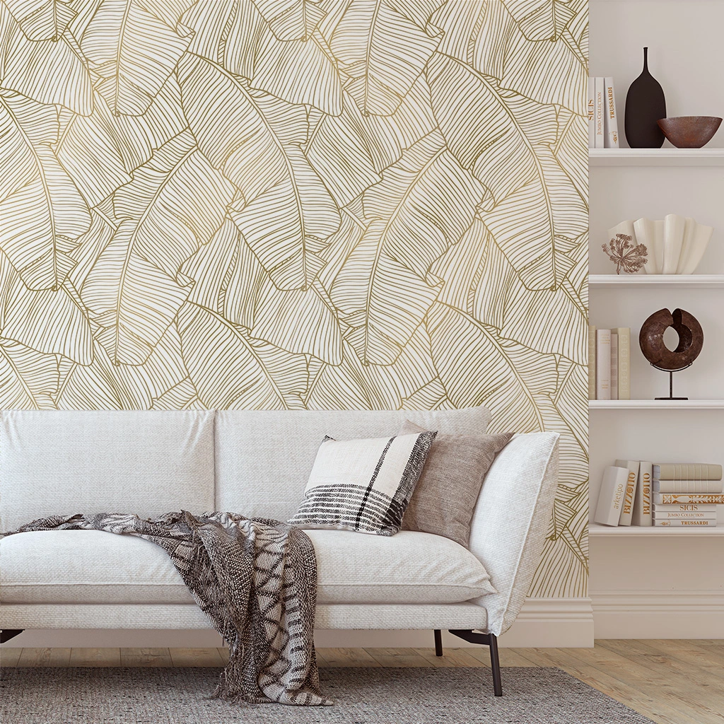 Painel Folhagem - Fd Folhas De Bananeira Gold 3x2,5m (lxa)