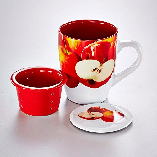 Caneca Para Chá Porcelana Com Infusor 330 Ml Maça Vermelha 1143