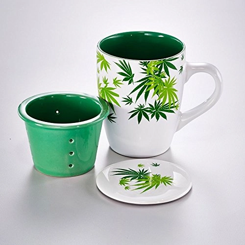Caneca 330ml Infusor Porcelana Hortela