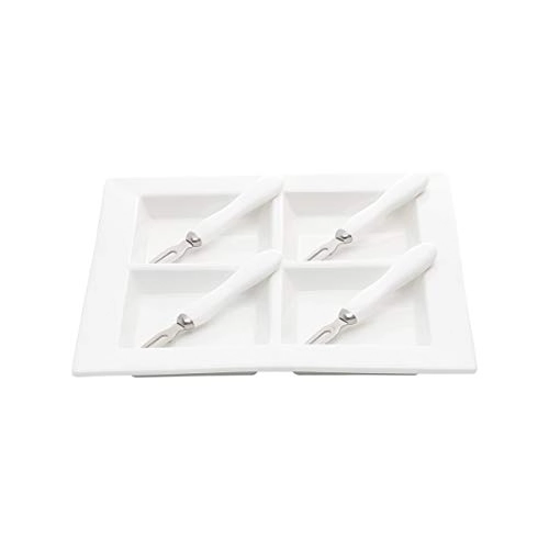 Petisqueira 5 Peças Porcelana Branca Lyon Quadrada Bon Gourmet