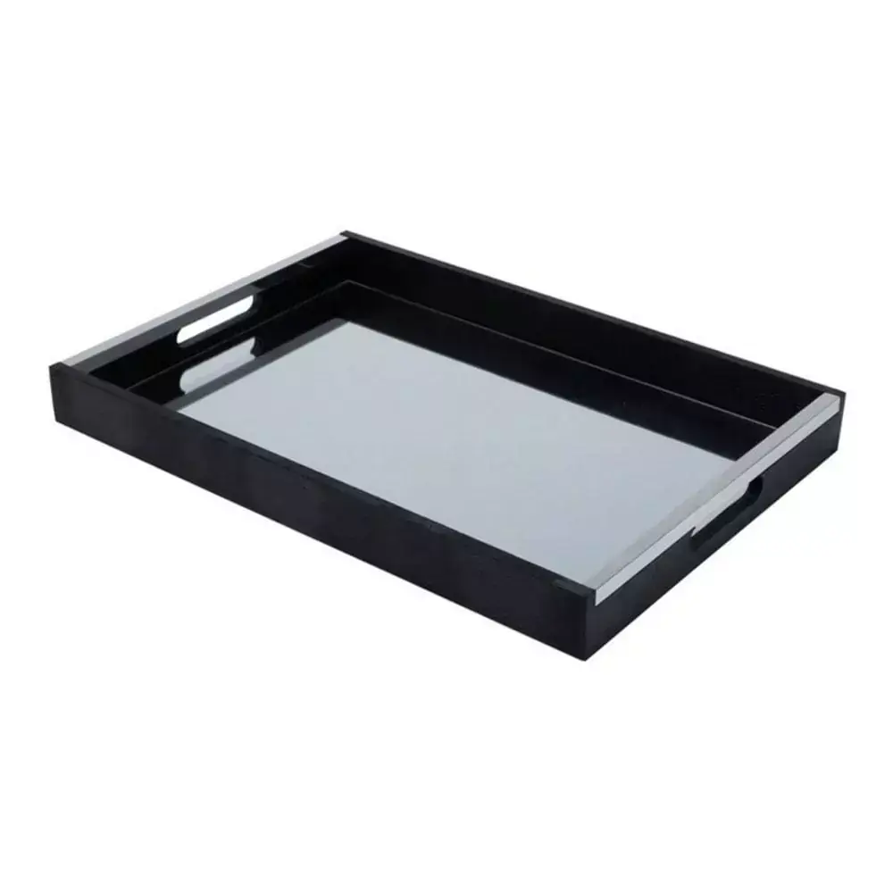 Bandeja Decorativa Natura com Espelho Preta - 40cm