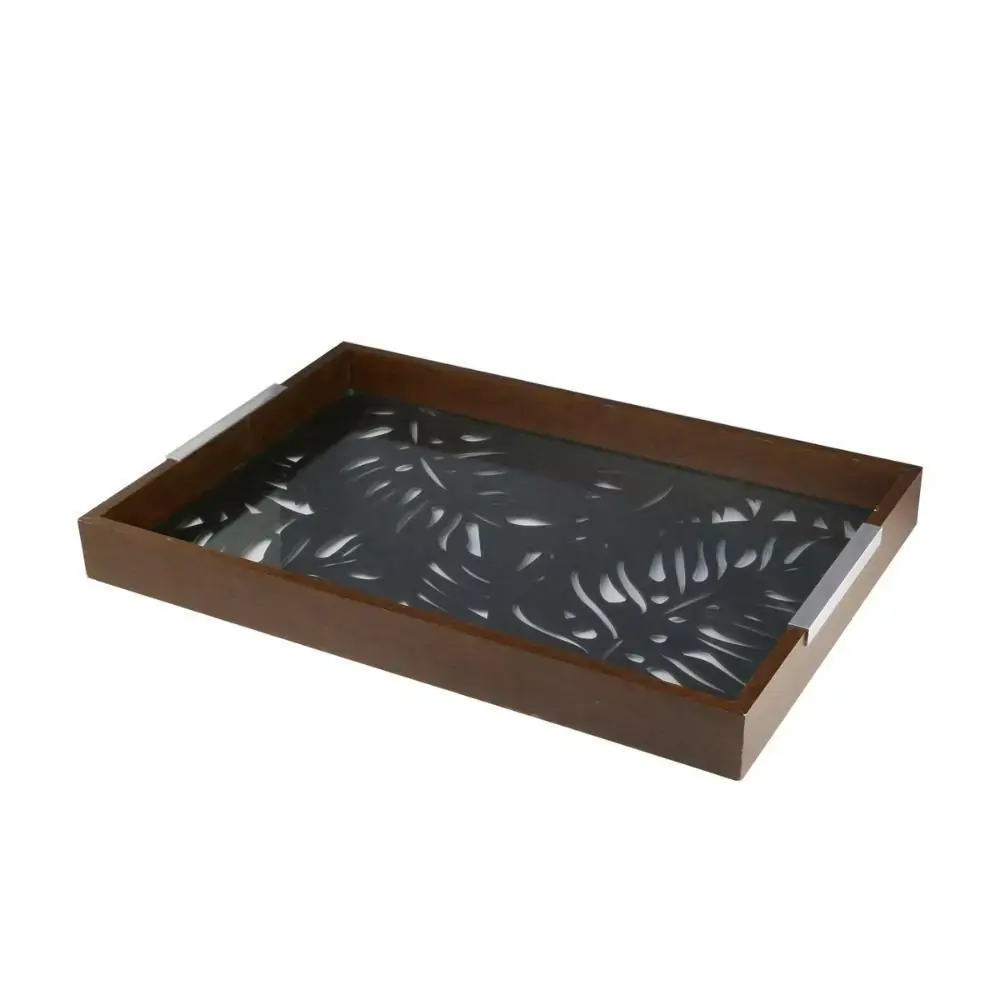 Bandeja Madeira C/vidro Adam Preta 47x32x5cm