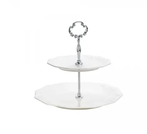 Prato Duplo P/doces De Porcelana Durable Porcelain Alto Relevo 19cm