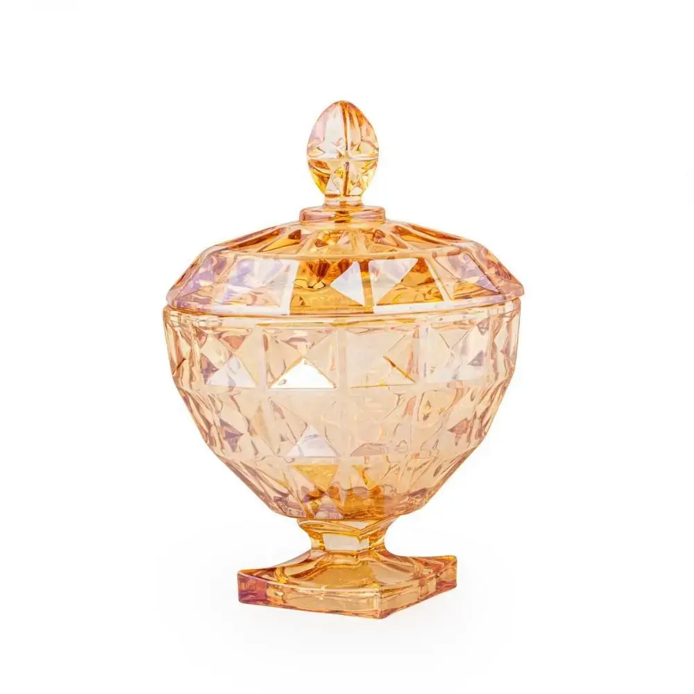 Potiche Decorativo Cristal De Chumbo C/pe E Tampa Diamant Ambar 18x24cm