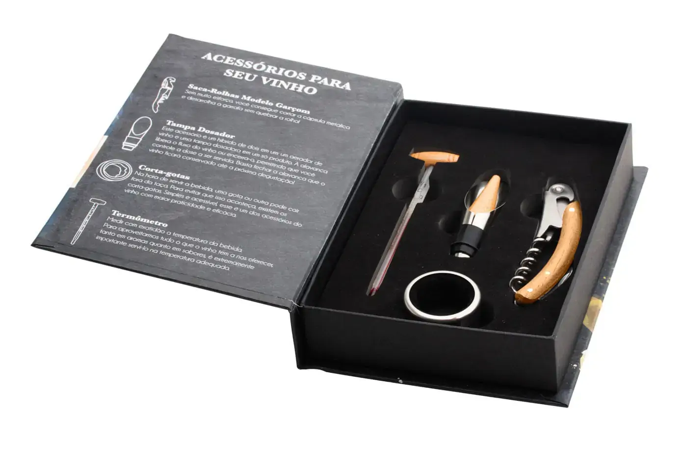 Jogo Para Vinho Com Caixa Em Aã O Inox Bon Gourmet 4 Peã As