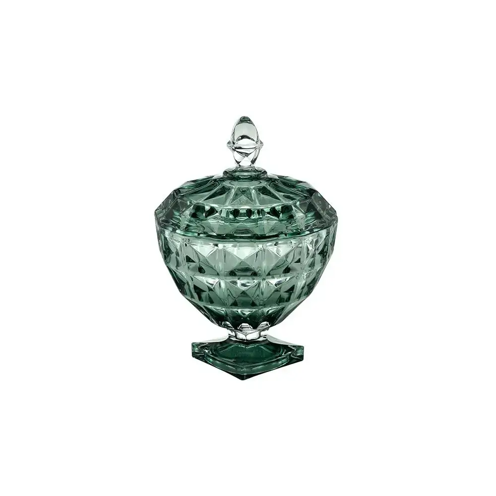 Potiche Decorativo Cristal De Chumbo C/pe E Tampa Diamant Verde 18x24cm