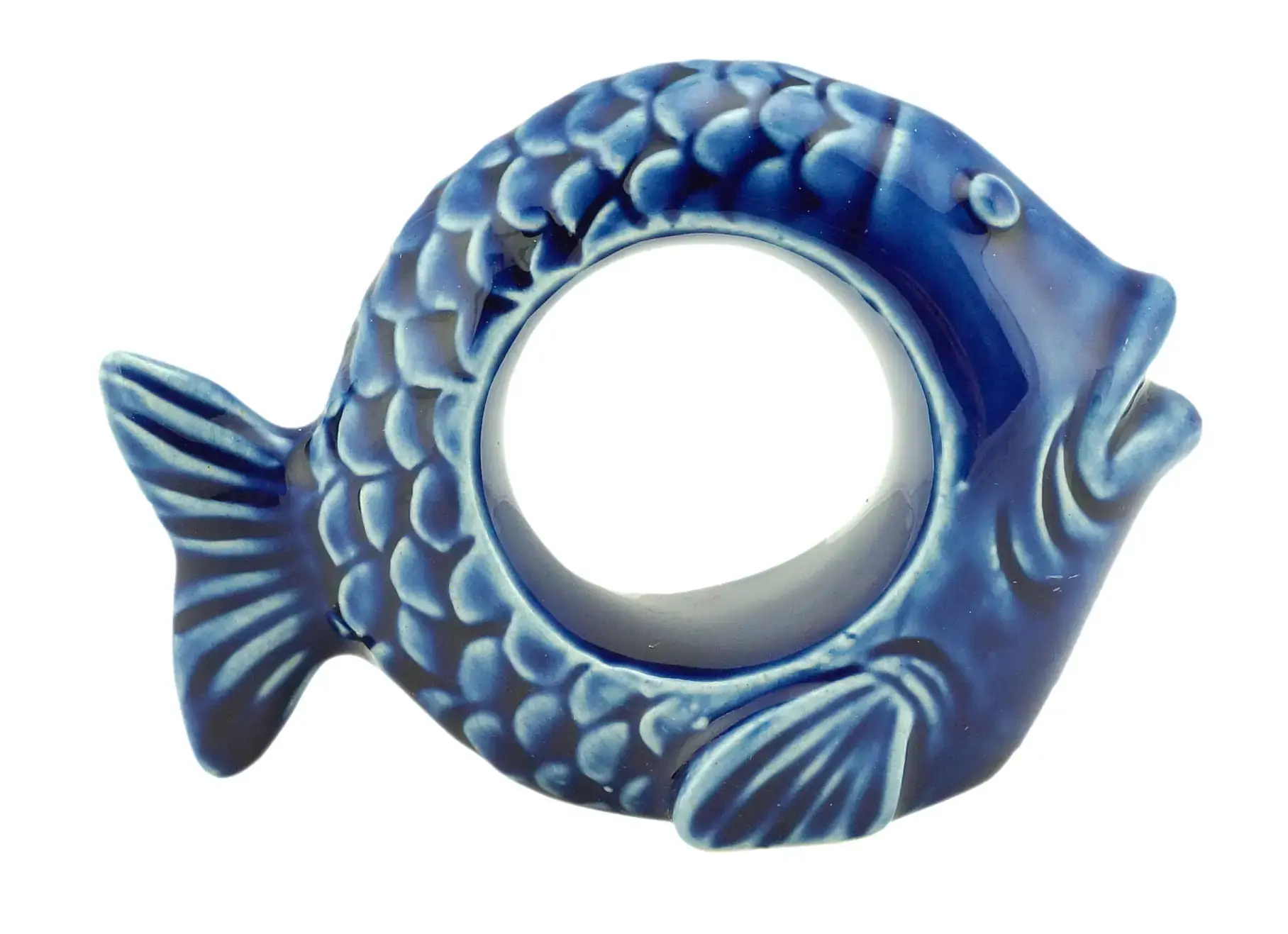 Conj 4 Peixes Decorativos Ceramica Ocen Azul 8x6cm Rojemac