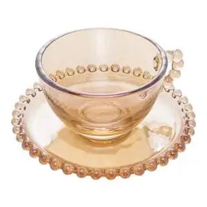 Cj 4 Xicaras Cha C/pires Cristal Wolff 180ml P.ambar