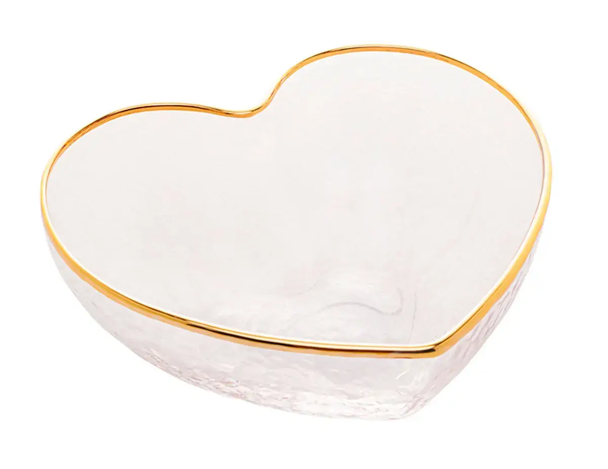 Bowl Vidro C/borda Dourada Heart Imp 9x8x4cm