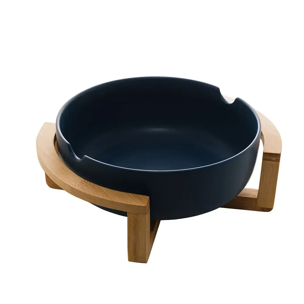 Saladeira Com Suporte Bambu Azul Matte 26x22x11