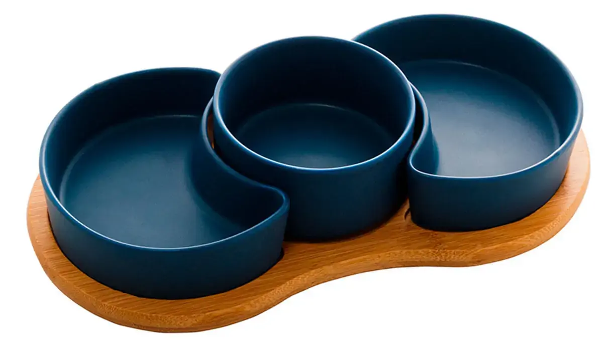 Cj 3 Petisqueiras Porcelana Bandeja Az Matt 30x15x6cm 28481