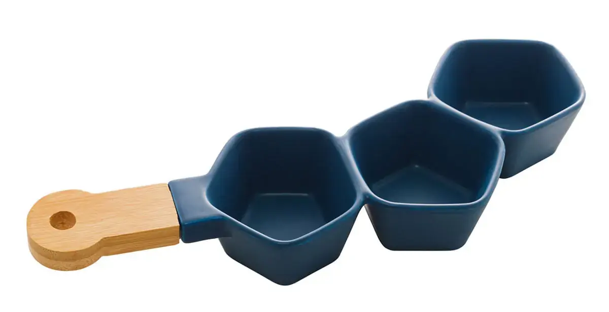 Petisqueira Com Cabo Bambu Azul Matt 36x15x5cm