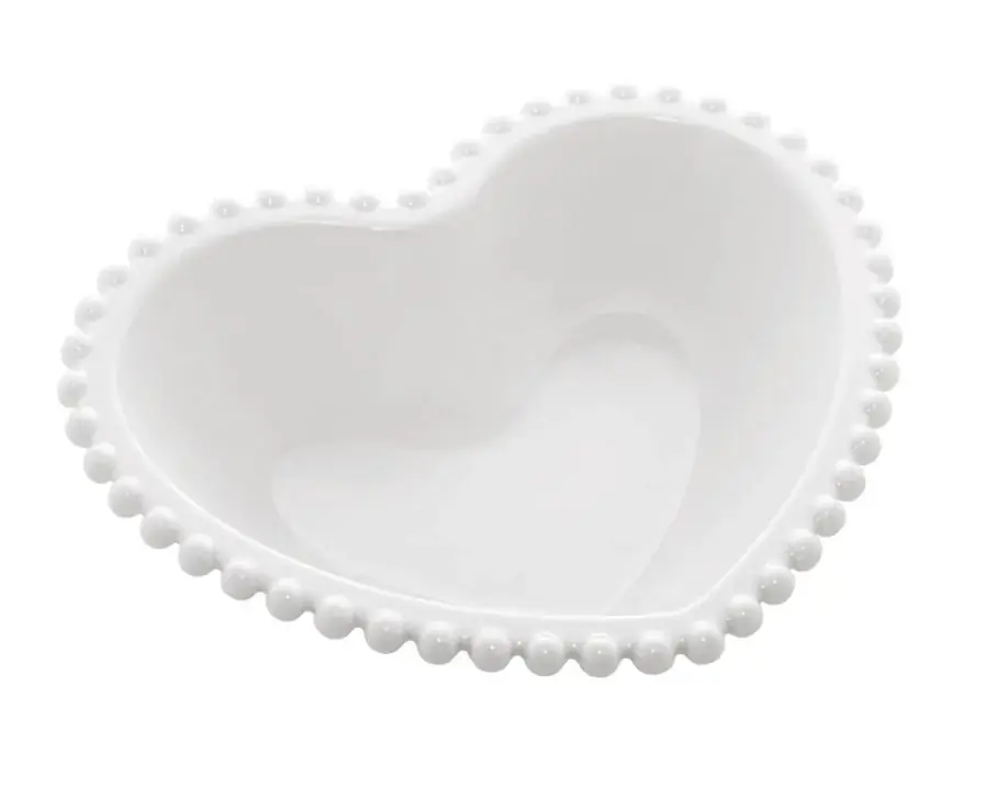 Saladeira Porc.coracao Beads Branco 18cm