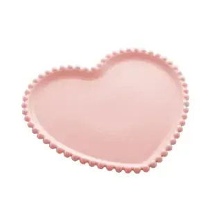 Cj 2 Pratos Porcelana Coracao Beads Rose