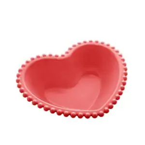 Saladeira Porcelana Coracao Beads Vermelho 18x15x5cm