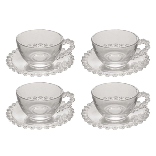Cj 4 Xicaras Cha Wolff Cristal C/pires Daisy 170ml