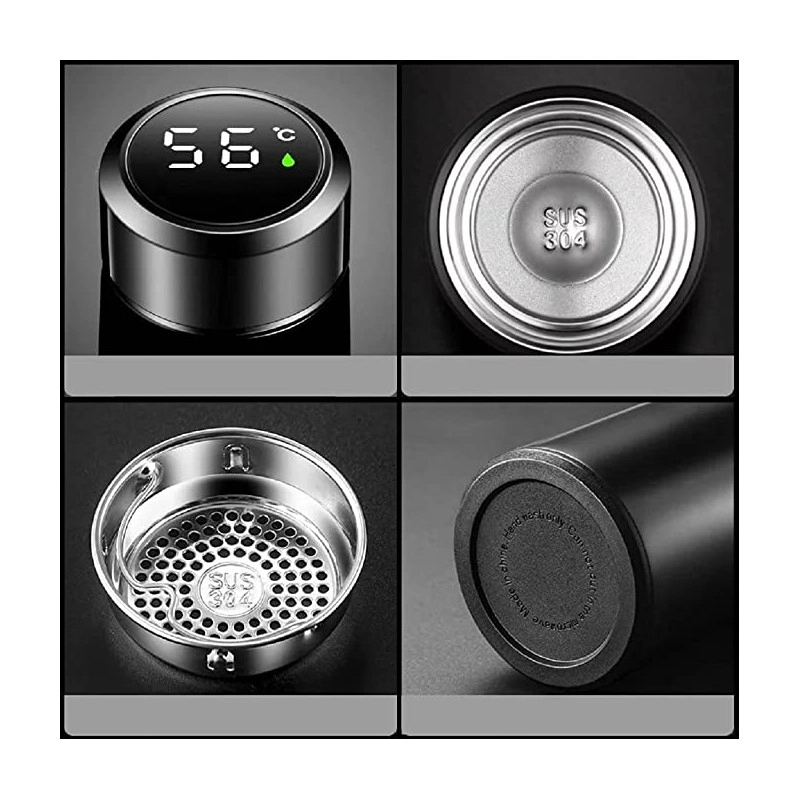 Garrafa Termica Aco Inox Termometro Led Preta 500ml 29081 Rojemac