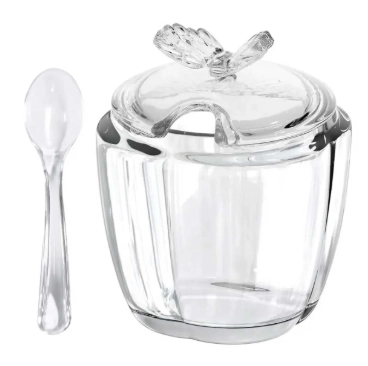 Acucareiro De Vidro Com Colher Butterfly 8,5cmx8,5cmx11cm