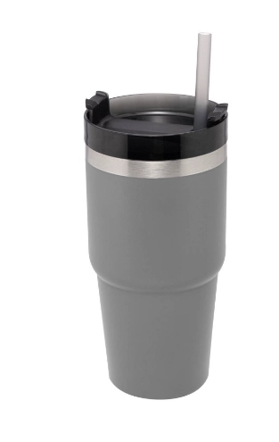 Copo Termico Parede Dupla C/base Ergonomica E Canudo Cinza 590ml Rojemac