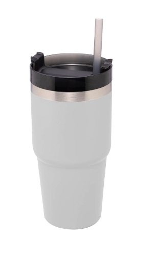 Copo Termico Parede Dupla Slimterm C/base Ergonomica Canudo Branco 590ml Rojem