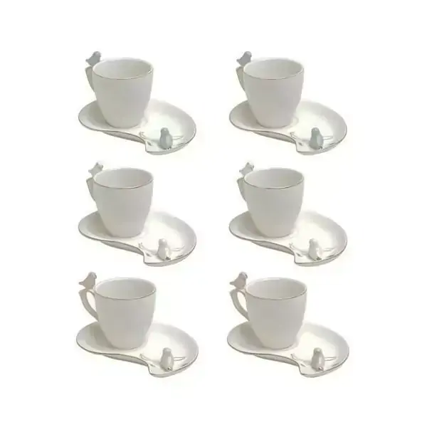 Conjunto de Xicaras para Cafe com Pires Porcelana Cute BIRDS 90ML WOLFF 35467