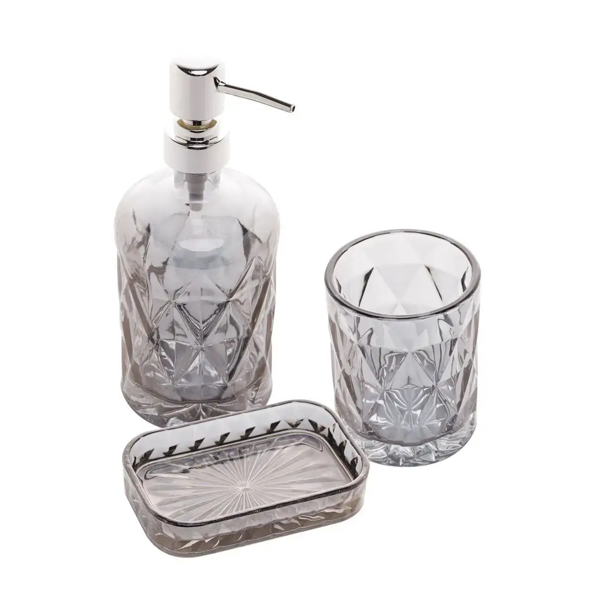 Conjunto 3 peças para banheiro vidro Diamond cinza Rojemac