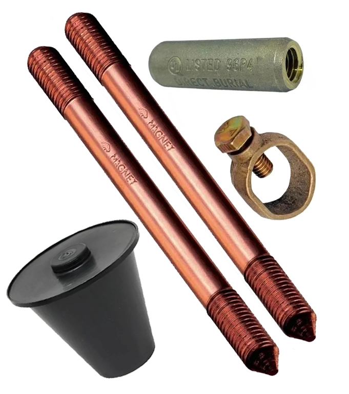 Kit 2 Haste Terra 5/8"x2,4m C/rosca Prolongavel Grampo Luva Caixa