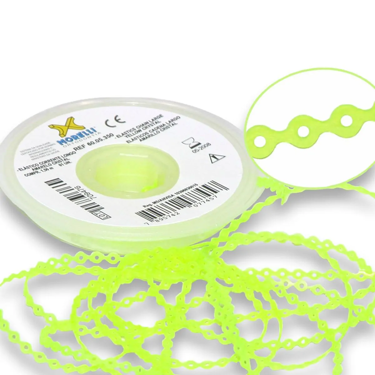 60.05.350 Elástico Corrente Longo Verde Limão Cristal 1,5m - Morelli
