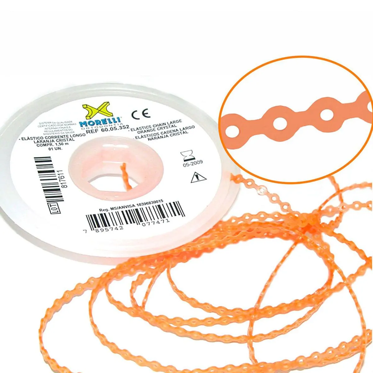 60.05.352 Elástico Corrente Longo Laranja Cristal 1,5m - Morelli