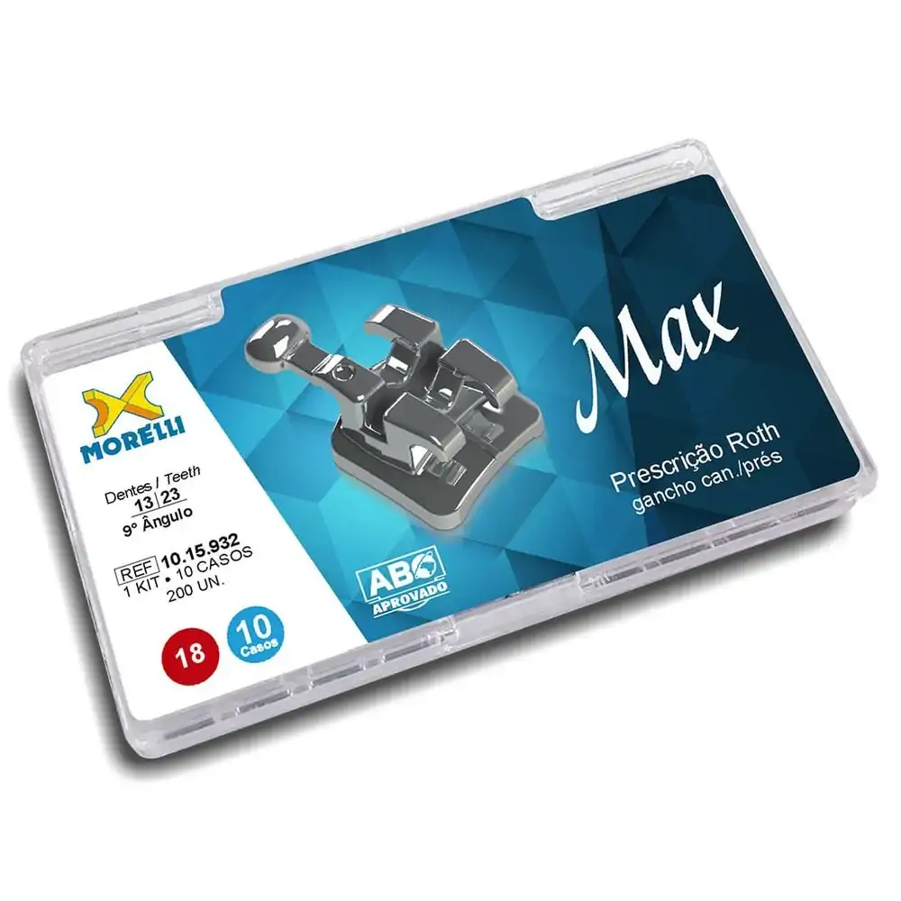 10.15.932 Kit Bráquetes 10 Casos Prescrição Roth Max .018 Gancho Canino/Presa - Morelli
