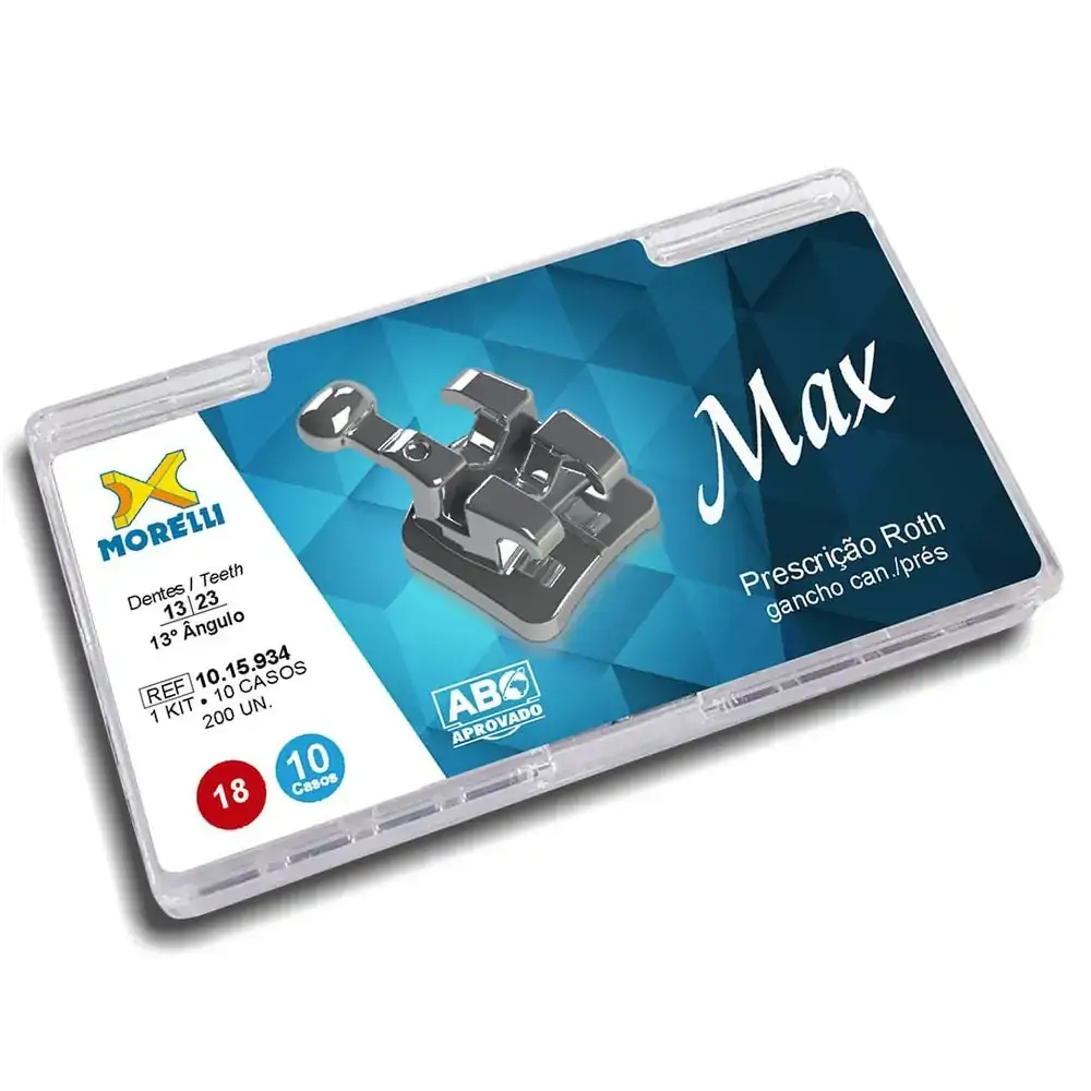 10.15.934 Kit Bráquetes 10 Casos Prescrição Roth Max .018 Gancho Canino - Morelli