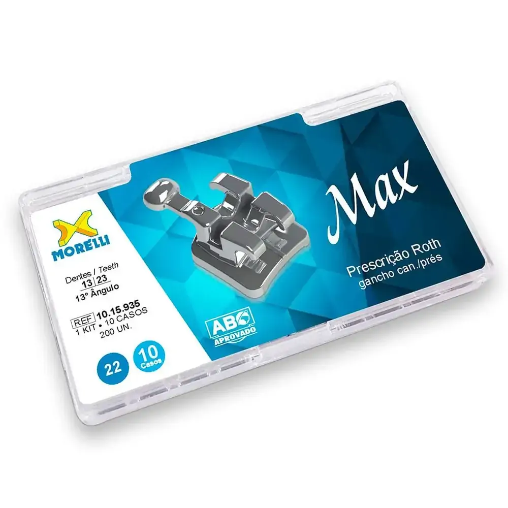 1015935 Kit Bráquetes 10 Casos Prescrição Roth Max 0,022 Canino 13°Ang Gancho Can/Prés - Morelli