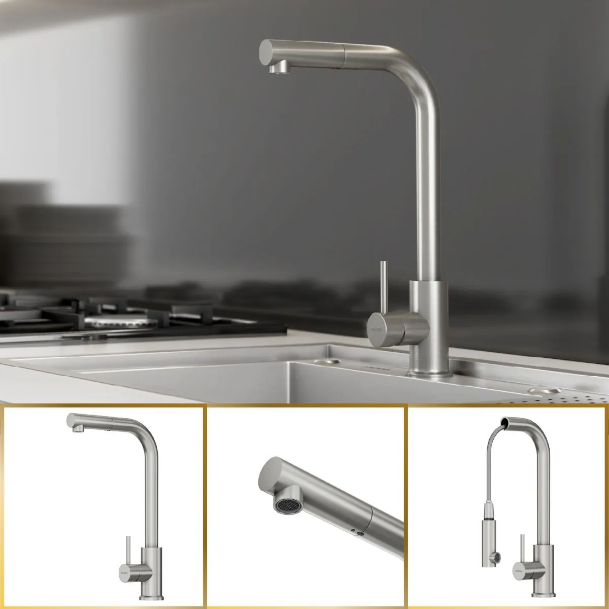 Torneira Gourmet Luxo Toronto Spray Extraível Aço Inox Goldenx