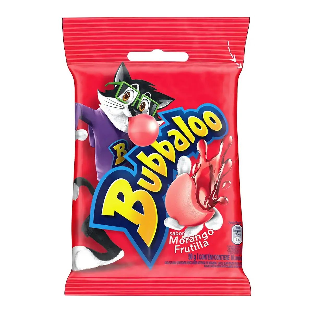 Chiclete Morango Bubbaloo Pacote 50g 10 Unidades