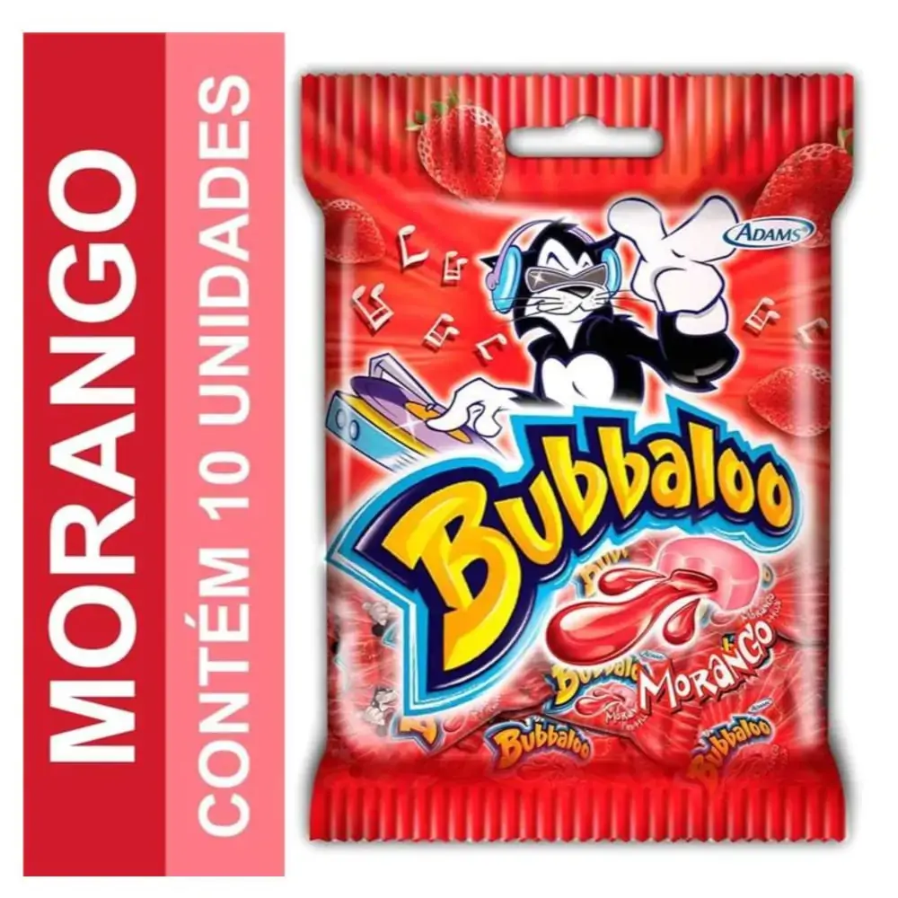 Chiclete Morango Bubbaloo Pacote 50g 10 Unidades