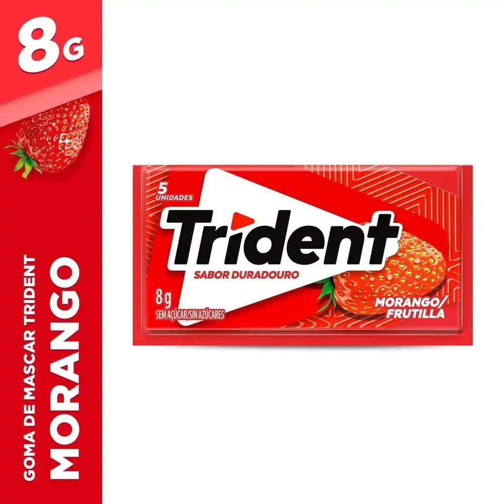 Chiclete Trident Morango Sem Açúcar 8g - Embalagem com 5 unid.