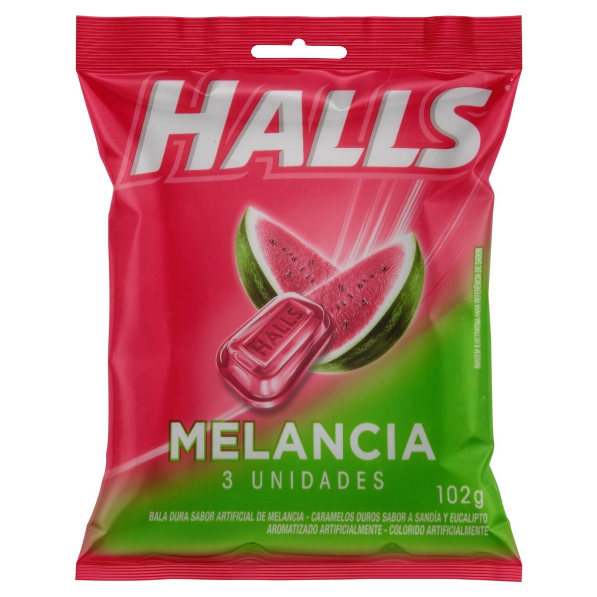 Bala Melancia Halls Pacote 102g 3 Unidades