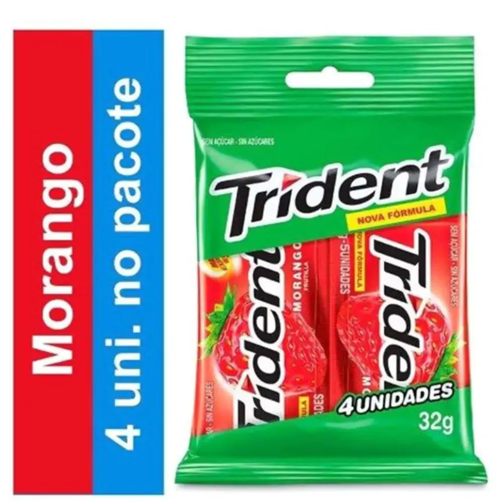 Pack Goma De Mascar Morango Zero Açúcar Trident Pacote 32g 4 Unidades Leve Mais Pague Menos