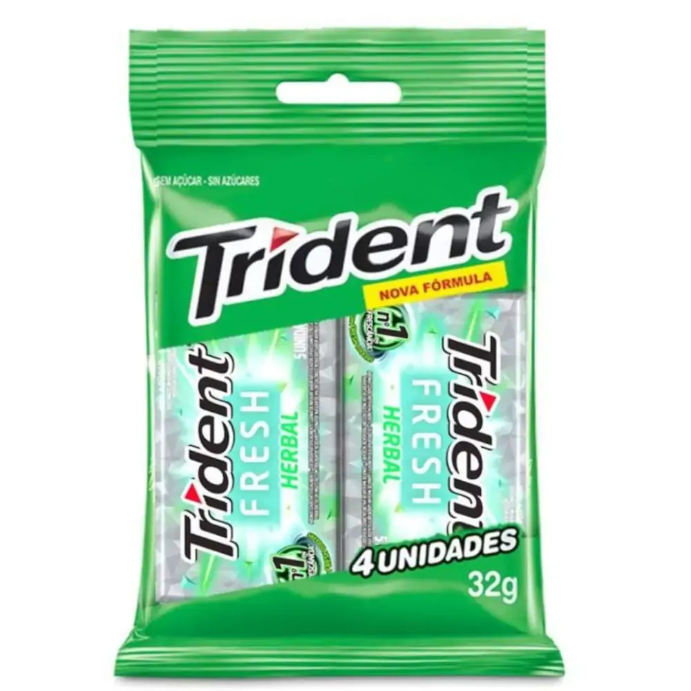 Pack Goma De Mascar Ervas Campestres E Mentol Zero Açúcar Trident Xfresh Pacote 32g 4 Unidades