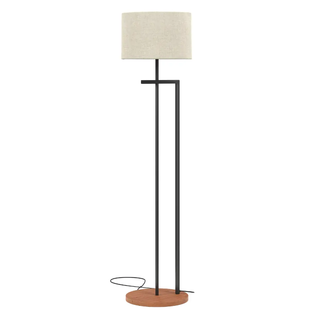 Abajur Moderno Estilo Industrial Base Mdf Estrutura De Ferro Preto Cupula Bege