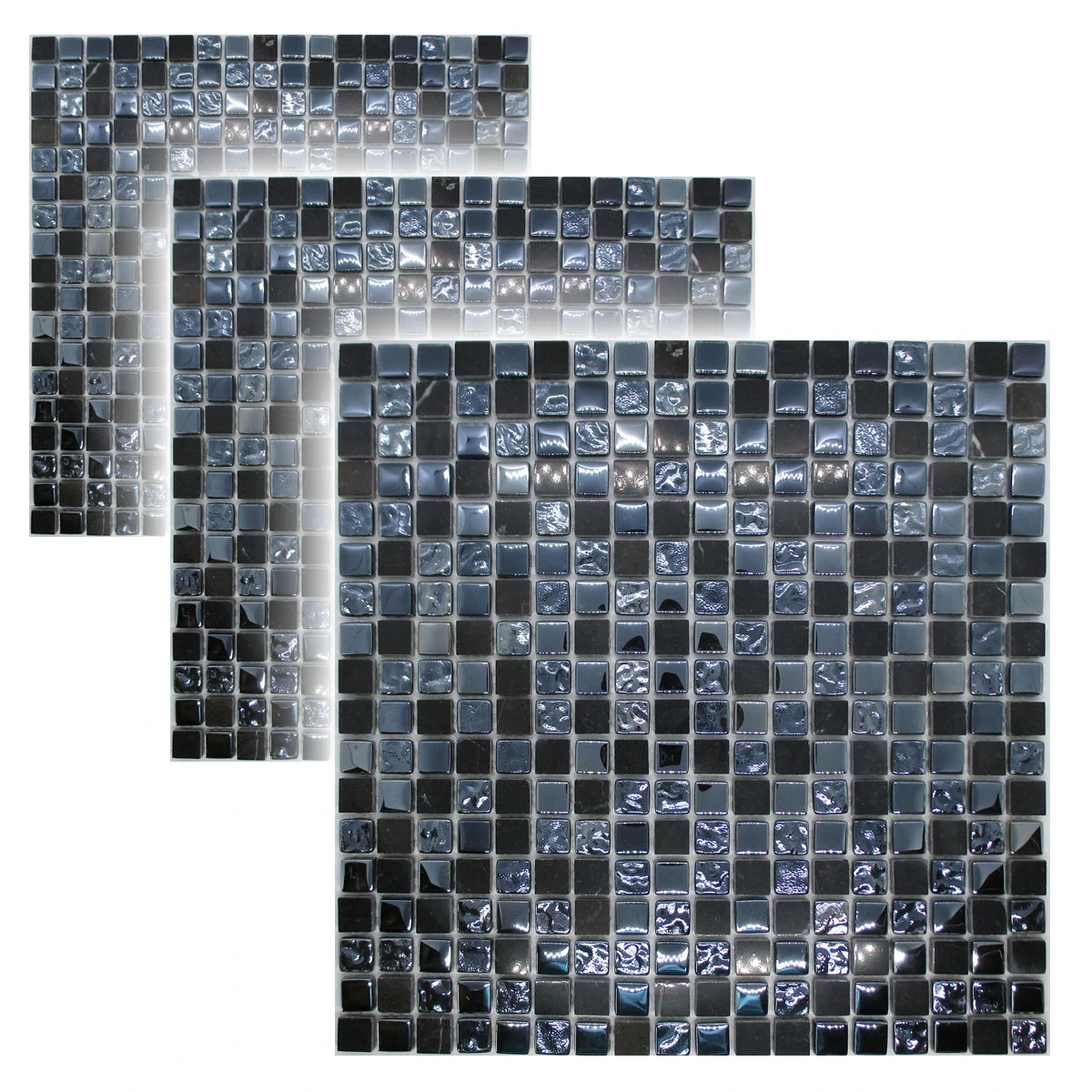 Kit Com 3 Unidades De Pastilha De Vidro Para Cozinha Banheiro Parede Cinza E Preta Onix Mosaico 30x30cm