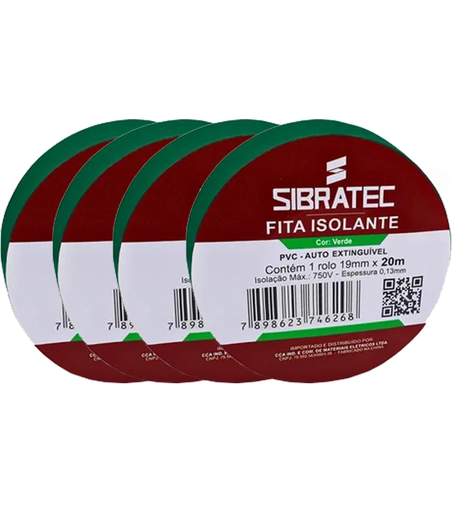 Kit 4 Fita Isolante Verde 19mm X 20mt Sibratec