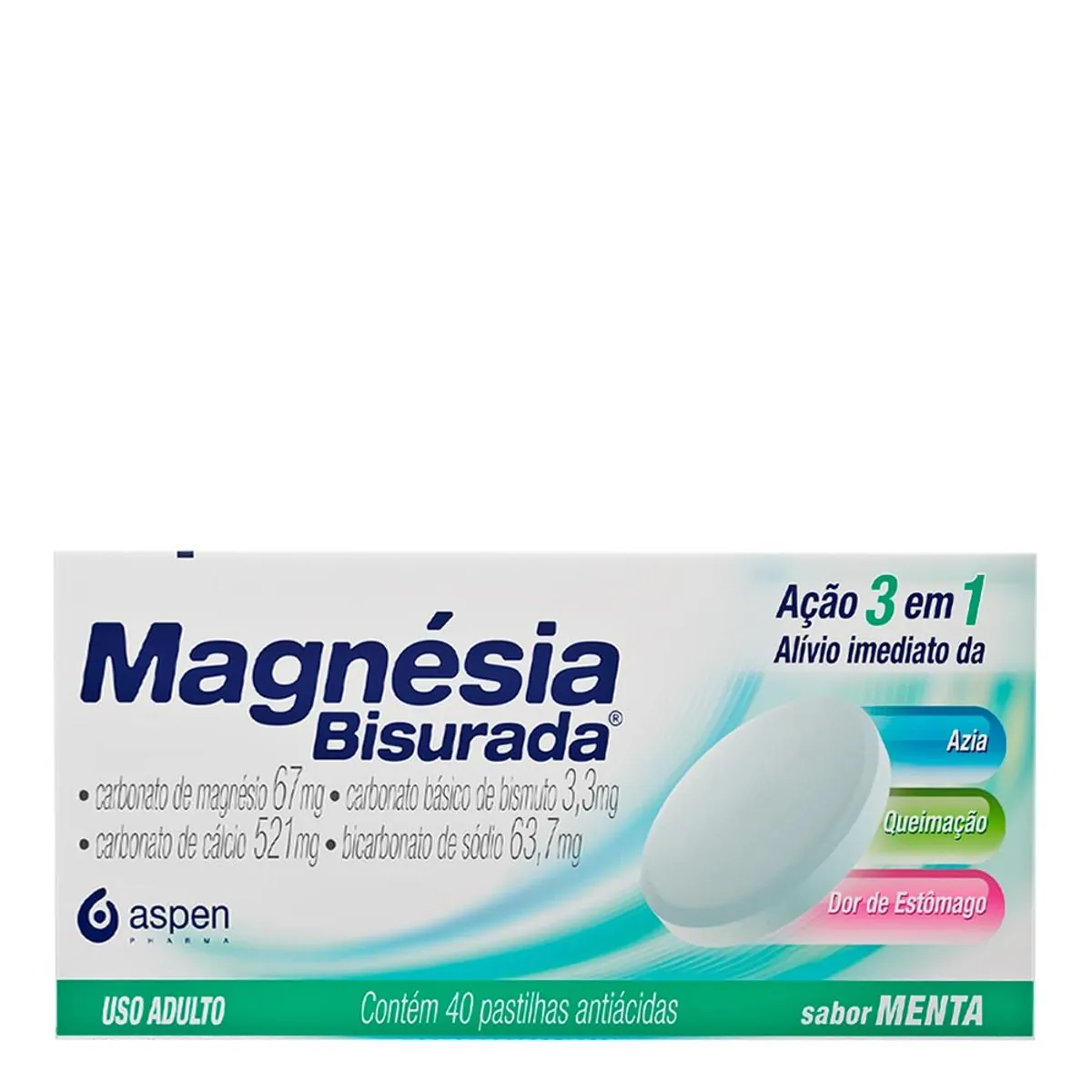 Magnésia Bisurada Sabor Menta 40 Pastilhas