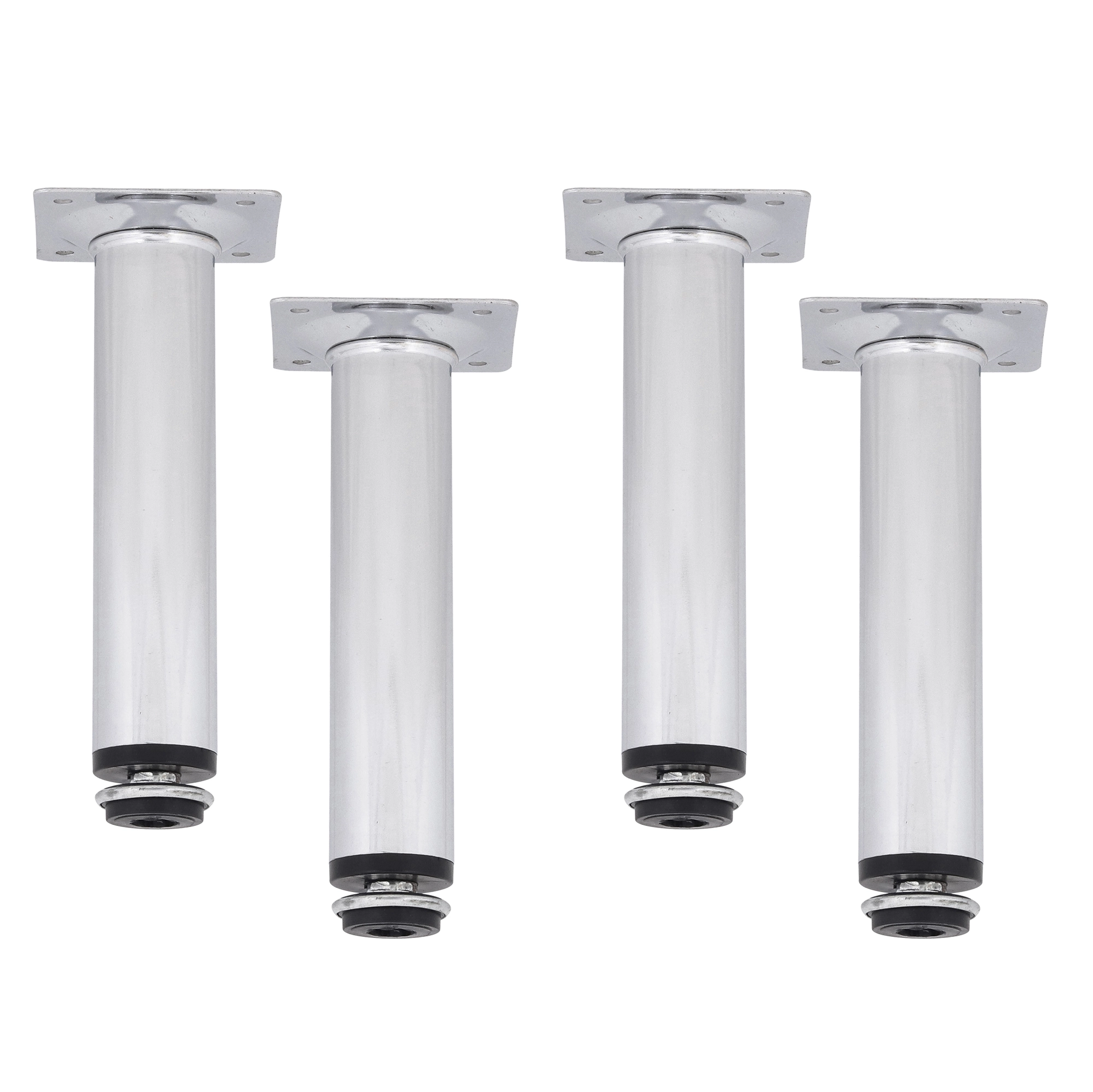 Pé Regulável para Móveis Ferro 15cm até 16cm 50kg Prata Cromado Cilíndrico 4 unidades