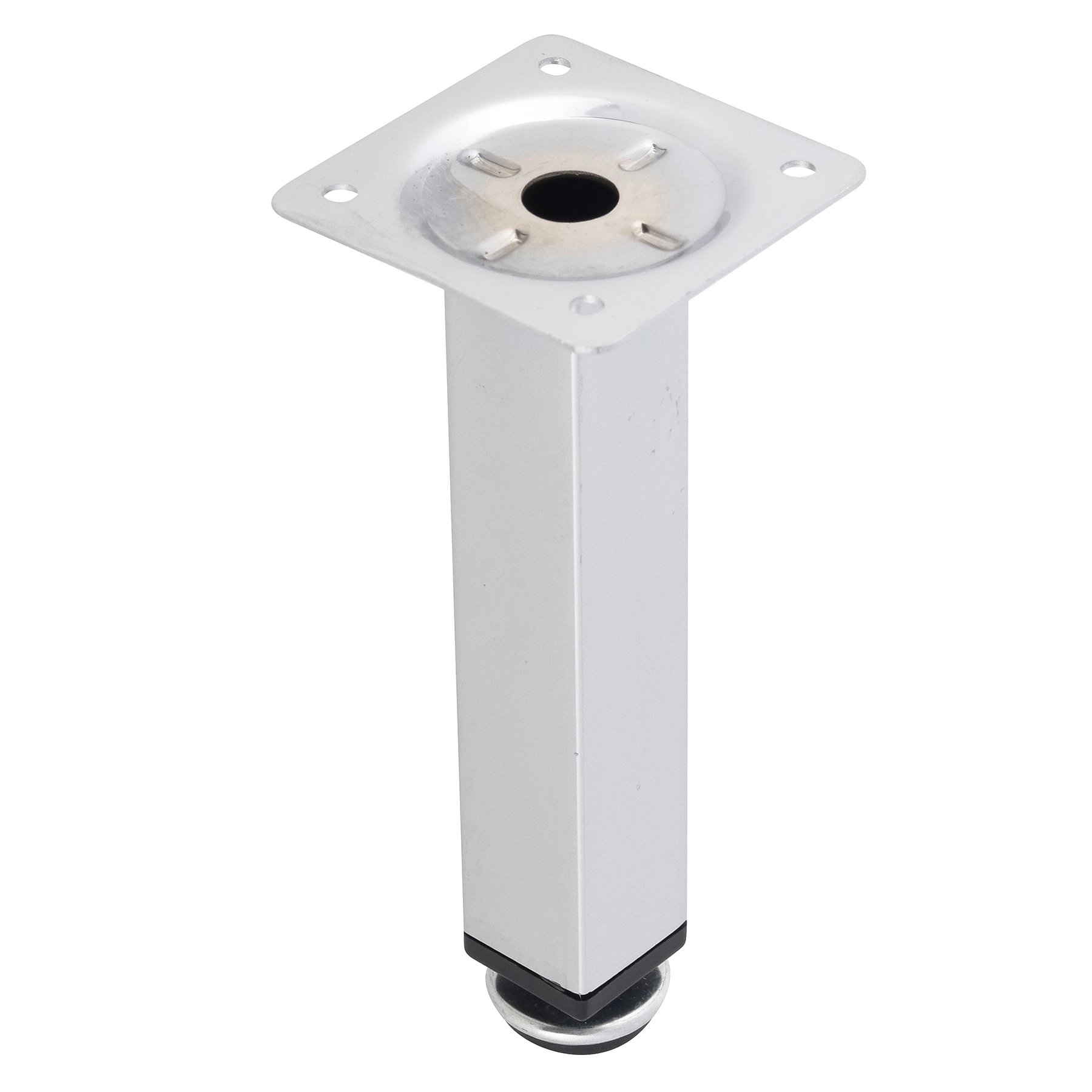 Pé Regulável para Móveis Ferro 15cm até 16cm 50kg Prata Cromado Reto 4 unidades