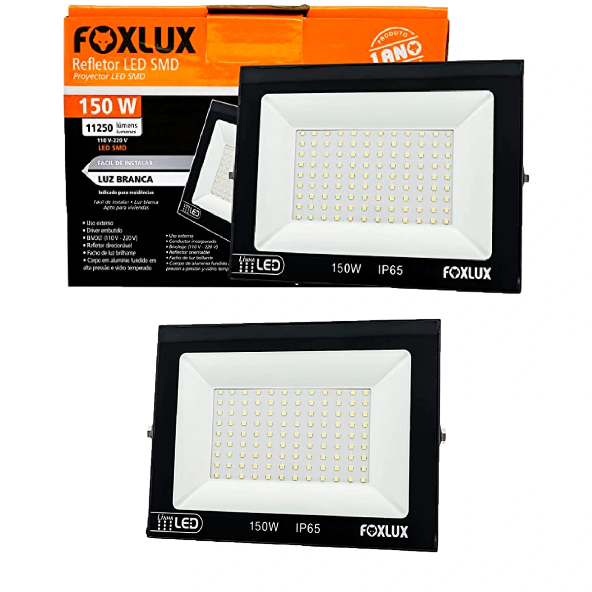 Kit 2 Refletor Led Foxlux Driver Embutido 150w 6500k Bivolt