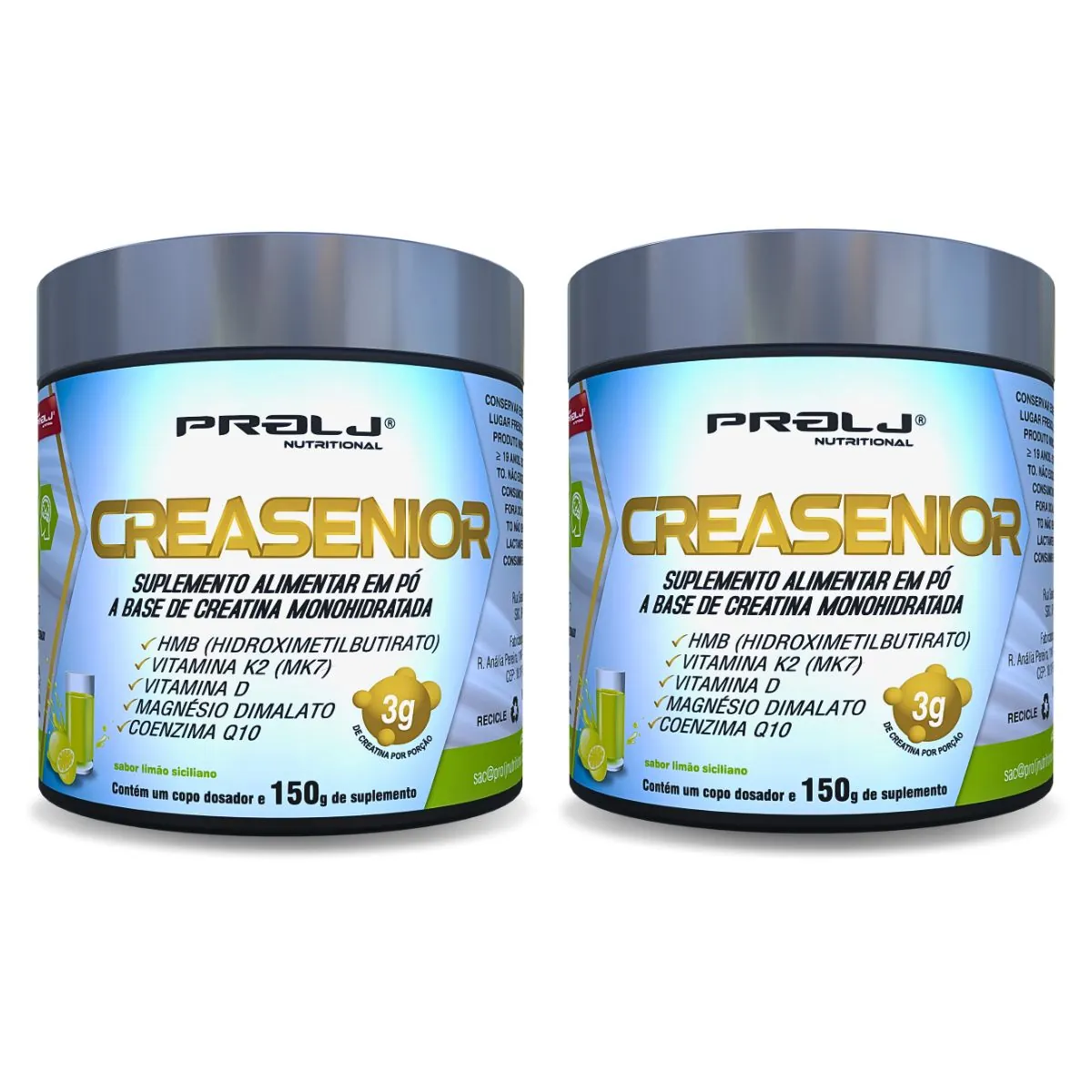 CREASENIOR CREATINA MONOHIDRATADA 150g SABOR LIMÃO KIT 2