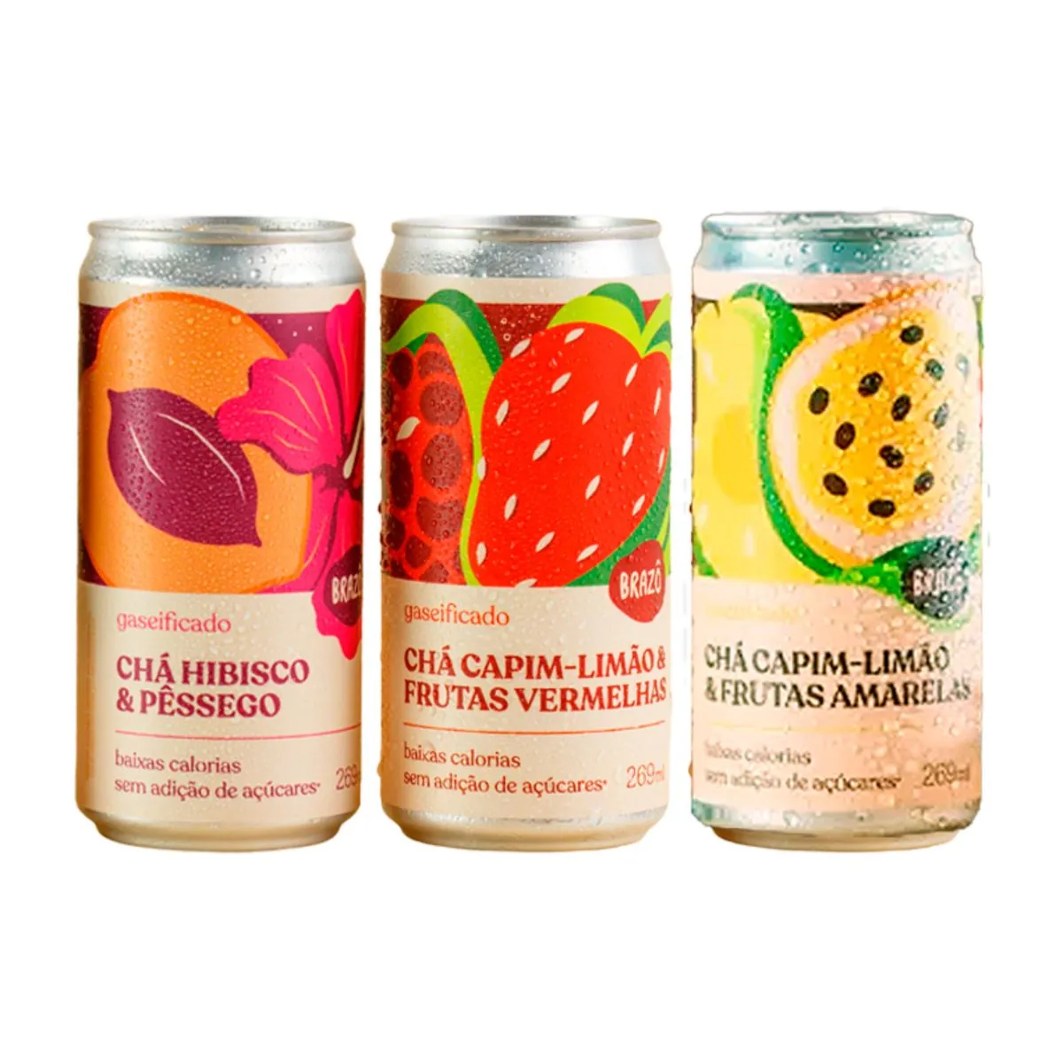 Kit 3 Chás Brazô 269ml: Hibisco, Frutas Vermelhas, Frutas Amarelas