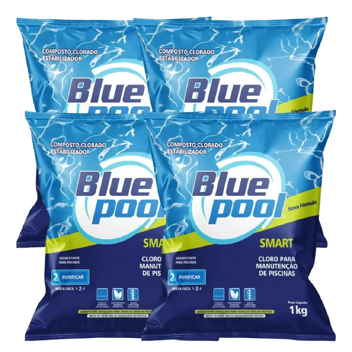 Kit 4 Cloros Multiação 1kg Smart Bluepool Para Piscinas