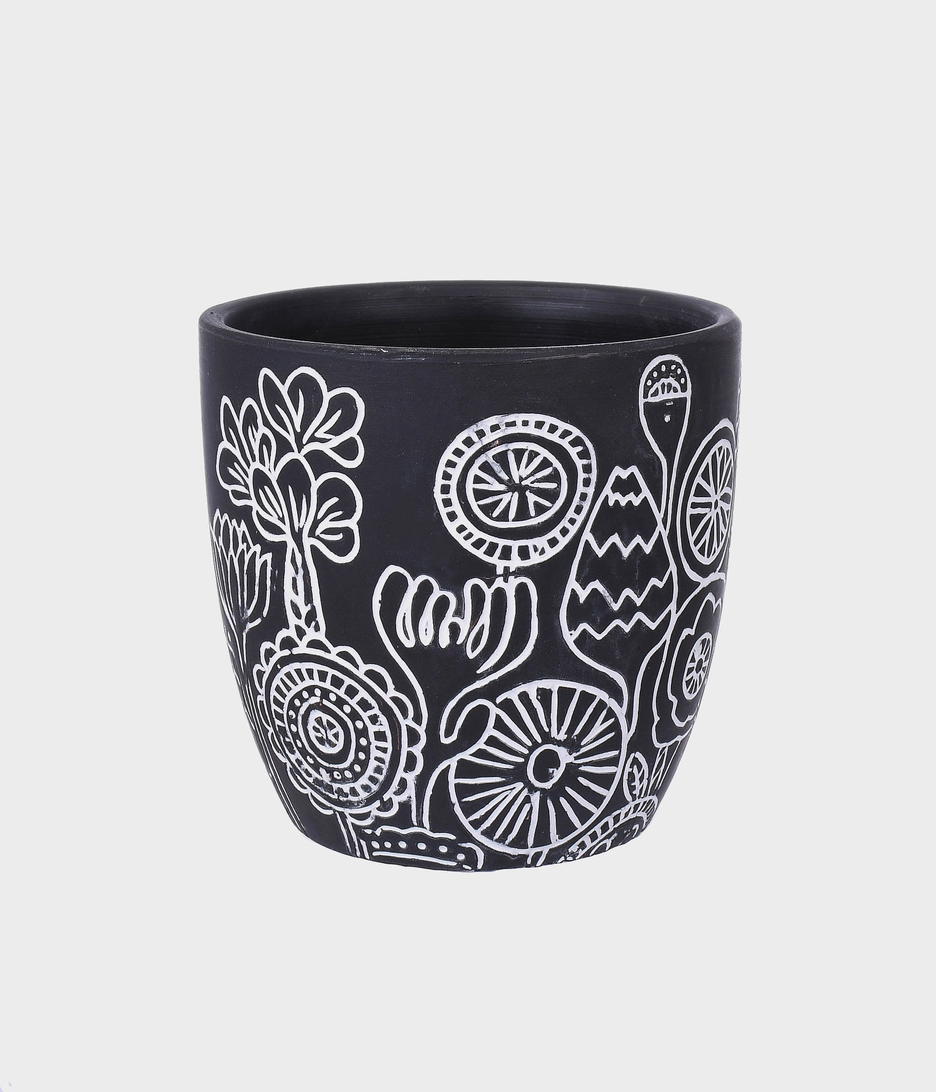Un 001 Vaso Grillo Ceramica Design Floral Preto